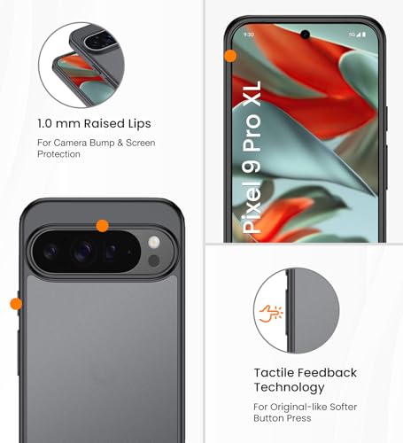 Image of Golden Sand Rugged Frosted Semi Transparent PC Shockproof Slim Back Cover Compatible with Google Pixel 9 Pro XL 5G | Military Grade Drop Protection and Scratch Resistance Mobile Back Case, Black