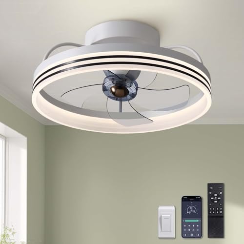 Ceiling Fans with Lights, 360° Rotating Ceiling Fan with Lights and Remote, 6 Wind Speeds Smart Flush Mount Ceiling Fan for Bedroom, Dining Room and Kitchen 20"