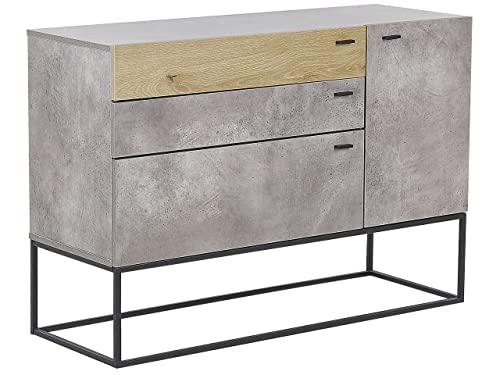 Cómoda madera clara efecto hormigón 3 cajones armario base de metal estilo minimalista Arietta Cover
