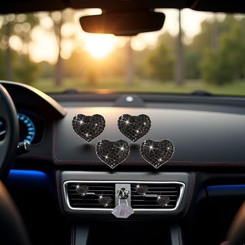 Image of JJLFresheners 4Pc Black Heart Air Vent Clips,Car Air Fresheners Vents Clips Car Diffuser Diamond Car Interior Decor Charm Cute Car Accessories Air Fresheners Interior Accessories
