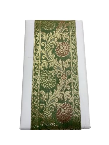 Image of Brocade Ethnic Work 9 Meter Laces and Borders Material for Dresses, Sarees, Lehenga, Suits, Blouses, Dupatta, chunri and Crafts (Olive Green)