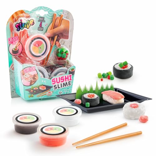 Canal Toys - So Slime Sushi Slime Kit DIY für Kinder ab 6 Jahren 3 Slime Pots zum Kneten & Squishen Mini Essstäbchen + Servier-Tablett Streusel Deko & Sticker Sensorisches Spielzeug - SSC414