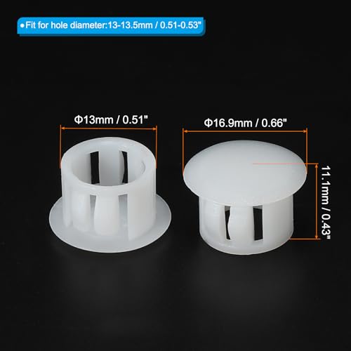 Image of PATIKIL Hole Plugs Plastic, 100 Pcs 13mm(1 /2 inch) Screw Bumper Hole Plug Flush Snap Type Round Hole Cover Caps for Round Holes Cabinet Furniture Kitchen, White