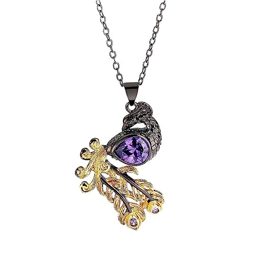 Collier Argent 925 femme avec pendentif zircon violet et chaîne or noir chic