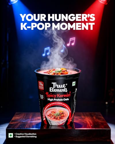 Image of True Elements Spicy Korean Protein Oats 66g - High Protein Instant Oats | Savoury Oat Cup | Healthy Ready-to-Eat Meal