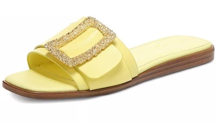 Image of Sam Edelman Inez Butter Squared Open Toe Buckle Detail Slip On Slides Sandals (Butter, 6)