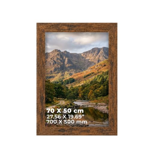 Image of DECORO Rustic 70X50 CM (27.56X19.69) B2 Pack of 1 Picture Frame with Plexiglass Front & Engineered Wood Construction, Wall Hanging Display for Photos, Posters & Artwork, Portrait or Landscape
