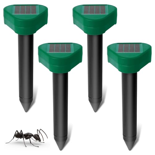 Sporgo Ahuyentador solar de topos, 4 unidades: ahuyentador de topos ultrasónico, topos, ahuyentar a los topos, IP65, ahuyentador de roedores, control de plagas para el césped y jardín