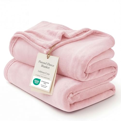 Image of Bedsure GentleSoft Pink Fleece Throw Blanket for Couch - 300GSM Cozy Soft Blankets for Women, Cute Small Fleece Throws for Girls, Pink Home Decor Gifts, 50x60 Inches
