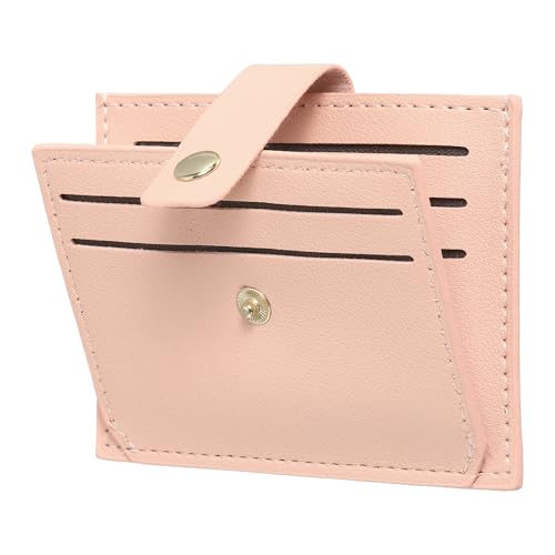 SUIKIHUM Small Credit Card Wallet Slim Wallet for Women and Men, PU Leather Minimalist Card Holder - 5 Card Slots & 1 Pocket with ID Window, Pink