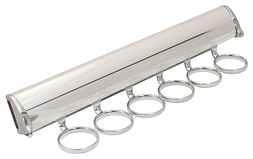 TAG Hardware Premium 6 Hook 13 7/8 Inch Long Full Extension Pullout Closet Wardrobe Scarf Rack (Polished Chrome)