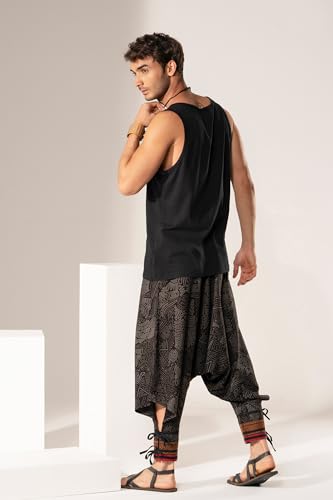 Image of The Veshti Company Hipie Harem Pants for Men Cotton Low Crotch Printed Baggy Bohemian Yoga Pajama Pant (Regular Fit)