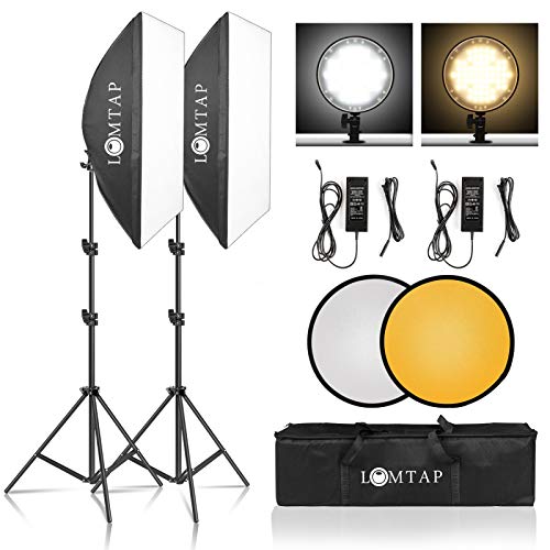 Black Friday 🔥 LOMTAP Softbox Photography Lighting Kit Professional Bi-Color Soft Box with Double Color Temperature 45W LED Dimmable Light 2 in 1 Reflector and Light Stand for YouTube Photo Video Portrait Shooting