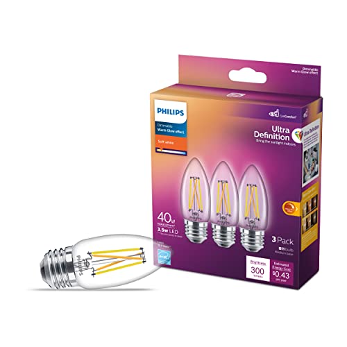 Image of PHILIPS LED 40W BA11 E26 Base 3-Pack Ultra Definition Soft White (2700K) 300 Lumen (3.5W = 40W) Dimmable Frosted Flicker-Free Candelabra Light Bulbs