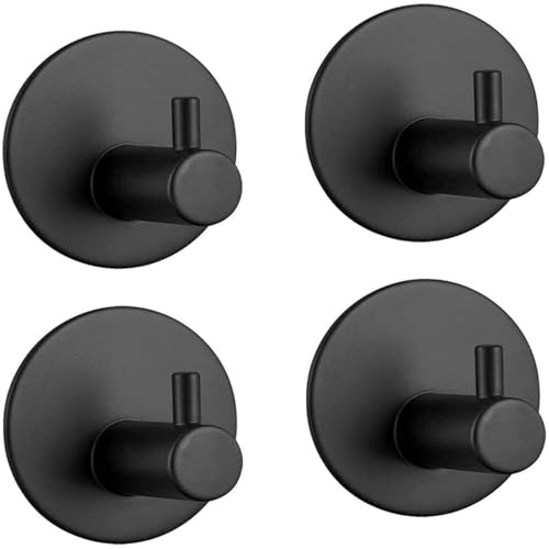 Image of JD FRESH 4 Pcs Self-Adhesive Stainless-Steel Wall Hooks for Hanging /Heavy Duty Waterproof Wal Hangers /Without Drill Sticky Hooks for Kitchen, Bathroom, Door and Office (L-Hook, Black-Round)