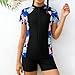 Girls Short Sleeve Rash Guard Zipper Front One Piece Swimsuits Patchwork Boyshorts Bathing Suit Swimwear for 4-13 Years