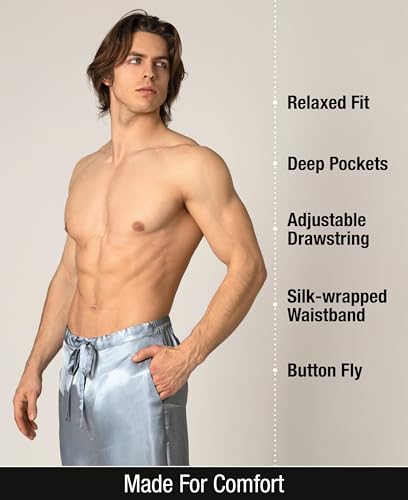 Luxury Artisan Mens Silk Pajama Pants, Natural Silk PJ Bottoms4