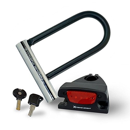 Xtreme Bright® Illumilock Super U-Lock Bike Lock and Taillight Included - Heavy Duty - Comes with 2 Keys (1 Lighted)
