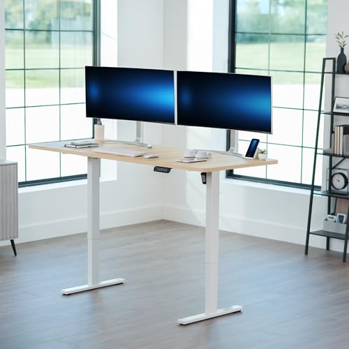 Image of VIVO Electric 71 x 30 in Standing Desk, Memory Height Adjustment, 1B Series, Holds 220 lbs, Light Wood Top White Frame, DESK-KIT-1W7C