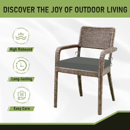 Image of Basic Beyond Outdoor Chair Cushions Set of 6, Square Corner Outdoor Cushions for Patio Furniture, Water Resistant Patio Chair Cushions with 2 Ties, 18.5x16x3, Charcoal Grey