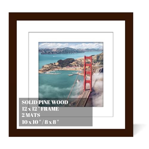 12x12 Wood Picture Frames for Wall Hanging or Tabletop,Diamond Painting Frame Baby Scan Picture Frames with 2 Mats Display 8x8 or 10x10 for Family Walls Decoration,Anniversary,Wedding,Christmas(Brown)