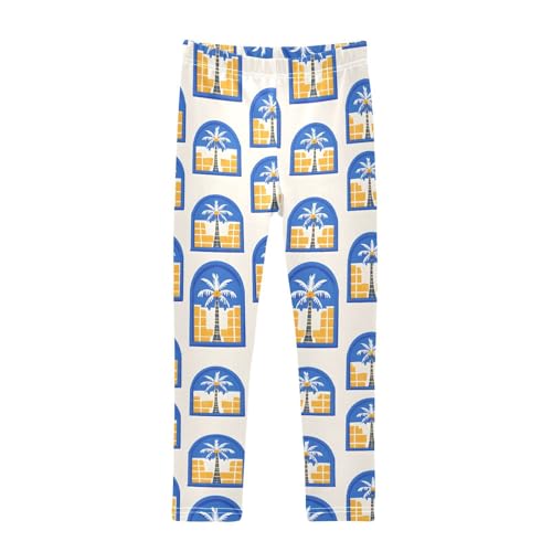 Blue Coconut Tree Girls Leggings Soft Stretch Workout Yoga Dance Pants for Kids Casual Tights