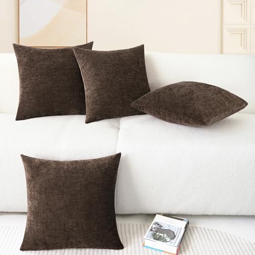 Image of CaliTime Throw Pillow Covers Decorative 18 X 18 Inches Pack of 4 Cozy Chenille Cushion Cases for Couch Sofa Bed Living Room Home Coffee