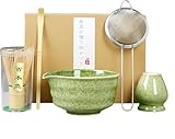 Generisch Traditionelles Japanisches Matcha-Tee-Zeremonie-Set, 5-teilig mit Schale, Halter und Sieb, Grün