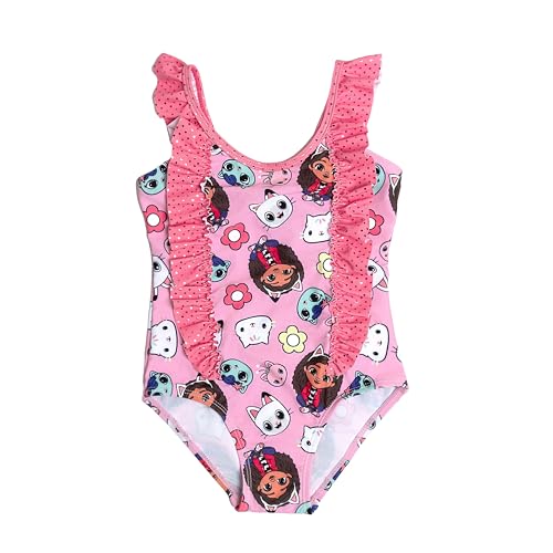 Gabbys Dollhouse Girls Swimsuit Swimming Costume Swimwear Kids Children Pink One Piece 5-6 Years