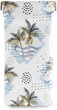 Sunglasses Pouch Watercolor Palm Tree With Memphis Squeeze Top Portable Eyeglasses Case Soft Microfiber Sunglasses Case Bag for Girls Women Ladies Phone