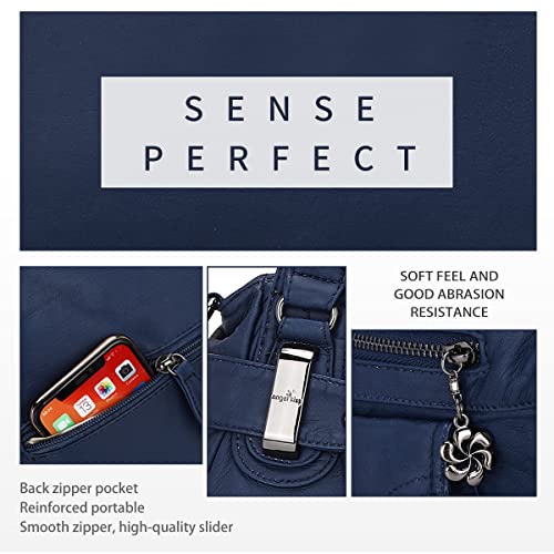 Image of Purses Women Handbags Large Double Zipper Multi Pocket Washed Shoulder Bags Purse with compartments Designer