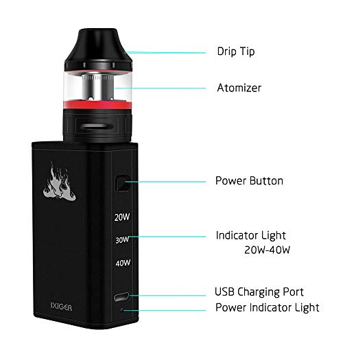 IXIGER S60 E Zigarette Starterset 40w Mod kit 1500mAh Akku,Top Refill 0.3ohm/2.0ml Verdampfer Tank,5*Ersatz Coil,6* E… – Bild 3