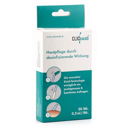 CLICSwab® Cuidado de la piel por efecto desinfectante: desinfección eficaz para heridas y zonas de la piel, previene infecciones, ideal para viajes y en el botiquín, 20 unidades.