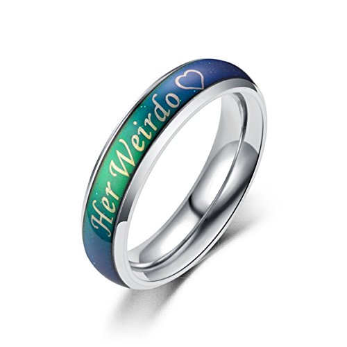 KAIYUFU Jewelers His Crazy Her Weirdo Ring Stainless Steel Temperature Color-Changing Moods Ring for Couple Engagement Wedding Band Men Size US 10 Silver