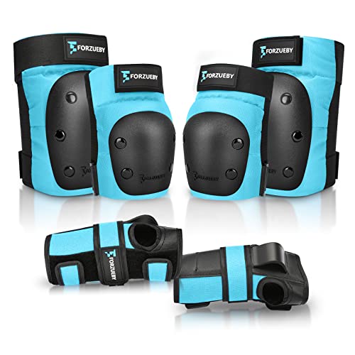 Forzueby Adult/Kids Knee Pads Elbow Pads Wrist Guards 6 in 1 Protective Gear Set for Inline Roller Skating Skateboarding Scooter BMX etc