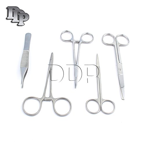 DDP 5 Pcs Student Forceps Scissors Instruments Set Kit Brand New Stainless
