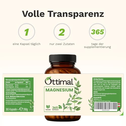 Magnesium 400mg Kleine Kapseln (1 Jahr / 107% NRV) Magnesiumoxid 666mg, davon 400mg Elementares - Magnesium Hochdosiert Kapseln - Tagesbedarf in 1 Kapsel (Jahresvorrat) – Bild 6