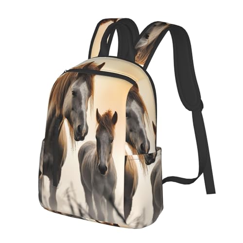 Casual Backpack for Women Men Two Horses in the Fog Lightweight Daypack Large Capacity Nurse Bag2