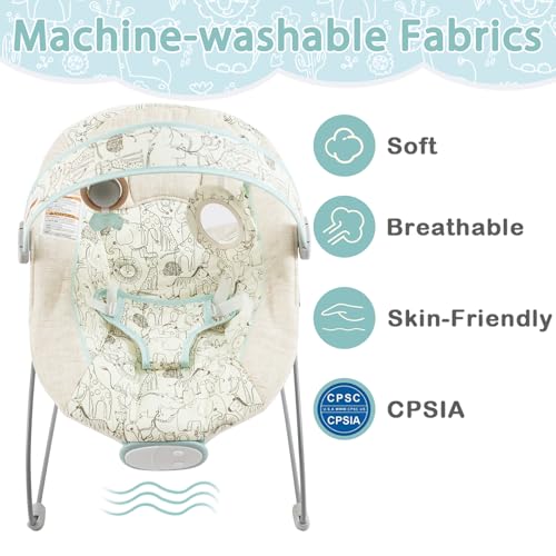 Baby Bouncer, Infants Bouncy Seat with Music and Vibrations,Portable Baby Rocker with Hanging Grasping Toy & Mirror for Newborns Indoor Outdoor Use 0-6 Months Up to 20 lbs - Image 4