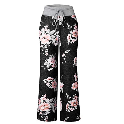 Image of NEWCOSPLAY Women's Comfy Pajama Pants Casual Drawstring Palazzo Lounge Wide Leg Pants