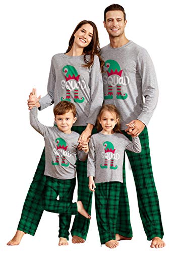IFFEI Family Christmas Pajamas Matching Sets PJ's Sleepwear Printed Top and Plaid Pants with Pockets