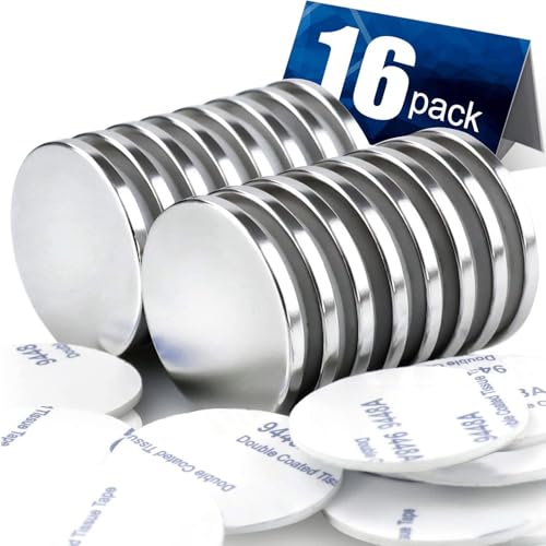 DIYMAG 15 Pack Strong Magnets with Double Sided Adhesive,1.26" x 0.12" Round Permanent Powerful Neodymium Disc Rare Earth Magnet for Fridge Classroom DIY Building Scientific Craft and Office
