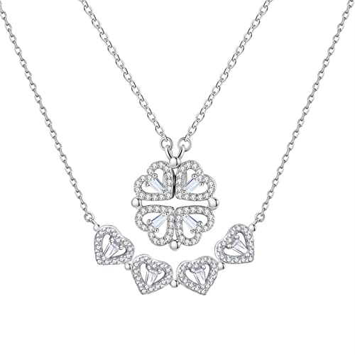 jagosen Collier Femme Collier Trèfle À Quatre Feuilles Cœur Pendentif Détachable Magnétique Saint Valentin Cadeau d'anniversaire avec Boîte Cadeau Élégante Sac en Flanelle Cover