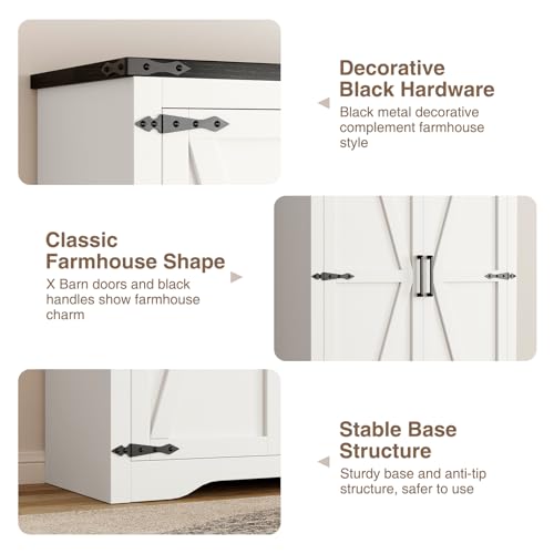Befrases 72\'\'H Farmhouse Storage Cabinet with Adjustable Shelves, Large Pantry Organize with 2 Barn Doors, Tall Freestanding Cabinet for Kitchen, Bathroom/Garage/Basement/Living/Utility Room, White