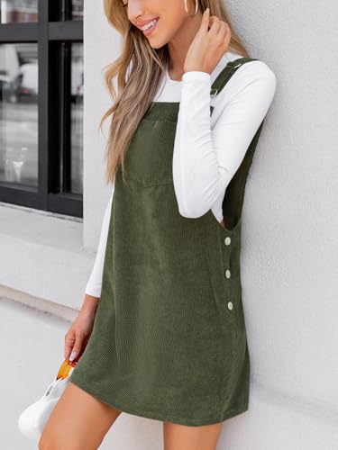 CUPSHE Women's Corduroy Overall Mini Fall Dress Square Neck Adjustable Straps Front Pocket Side Buttons Autumn Dresses3