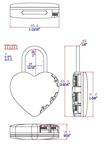 Fjm Security Sx-691 3 Dial Red Heart Combination Padlock - 4 Pack #TOP5