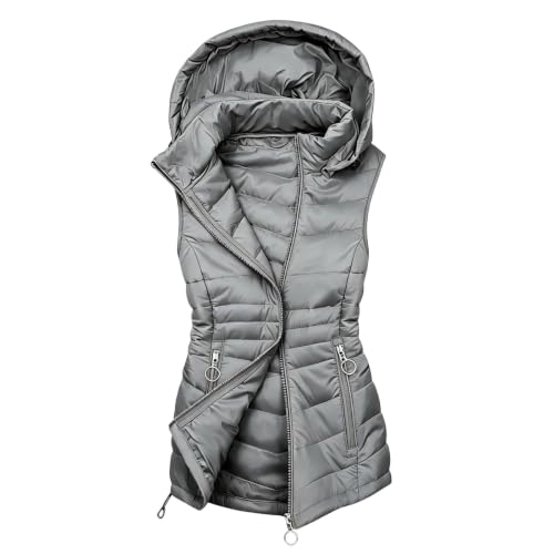 Women's Long Puffer Vest Hooded Stand Collar Zip Up Winter Quilted Jacket - image 7