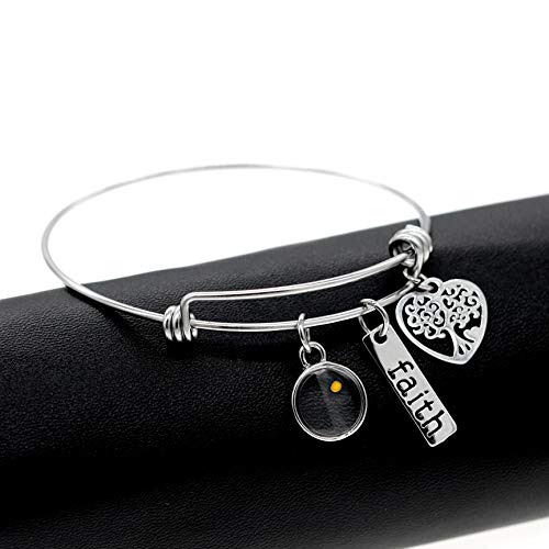 Image of Uloveido Stainless Steel Tree of Life Bangle Mustard Seed Pendant Faith Cuff Bracelet Gifts for Women Teen-Girls Y639