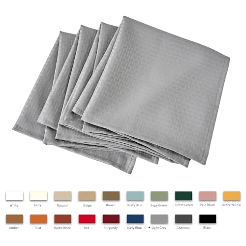 Image of maxmill Cloth Napkins Weaved Texture Pattern Soft Comfortable and Luxury Serviette for Restaurant Family Dinners Weddings Parties and Banquets Set of 4 Pieces, 20 x 20 Inch Light Grey