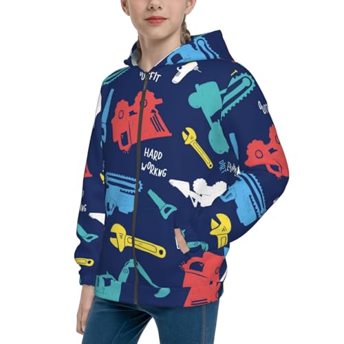 Colorful Excavator Kids Pullover Hoodies Boys Zip Up Sweatshirts Girls Athletic Clothes with Pocket